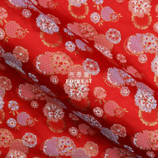Gold Brocade - Flower Snow fabric Red - FO:REST Fabric 布恩堂Liberty fabrictana lawnjapanese fabricykk zipper