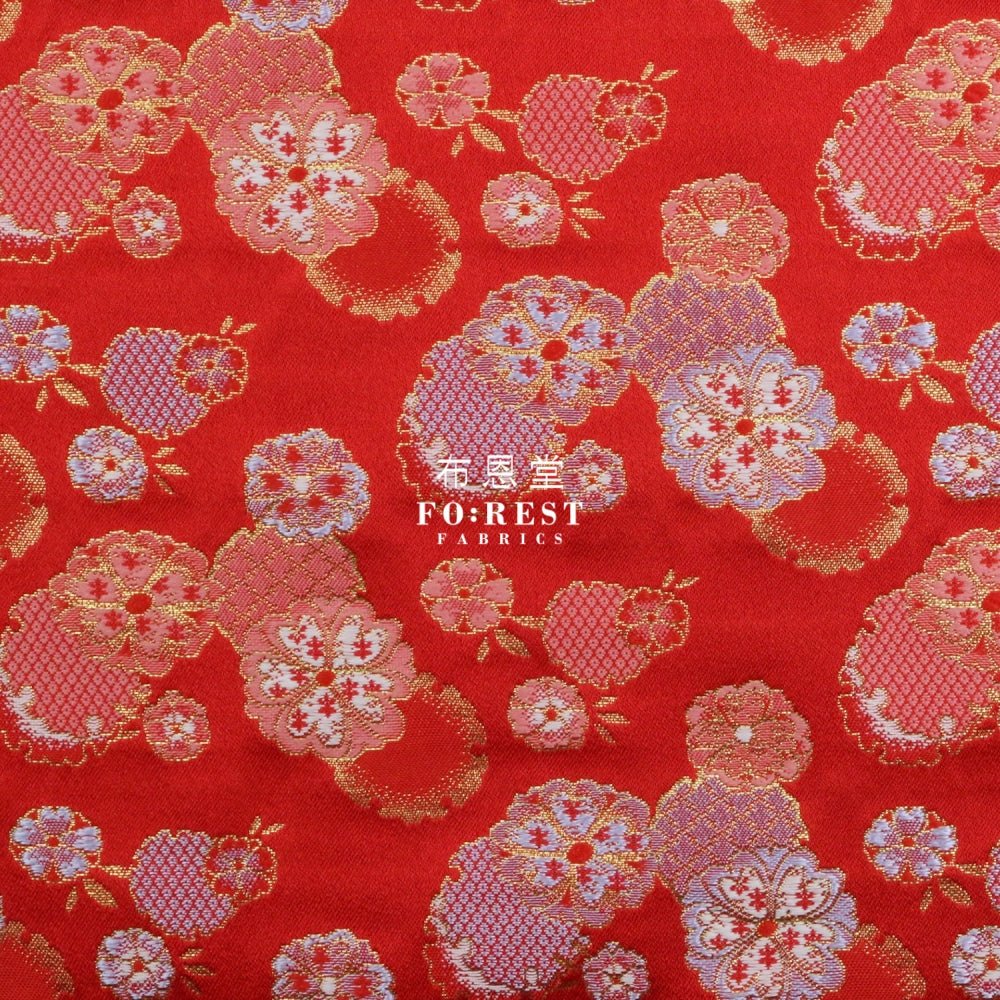 Gold Brocade - Flower Snow fabric Red - FO:REST Fabric 布恩堂Liberty fabrictana lawnjapanese fabricykk zipper