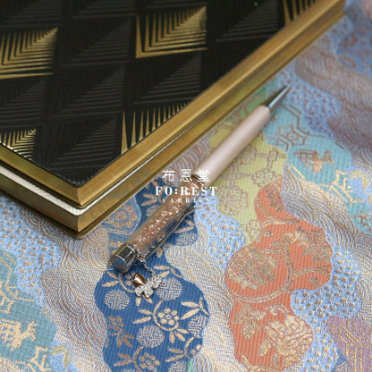 Gold Brocade - Flowercloud Fabric Blue Polyester