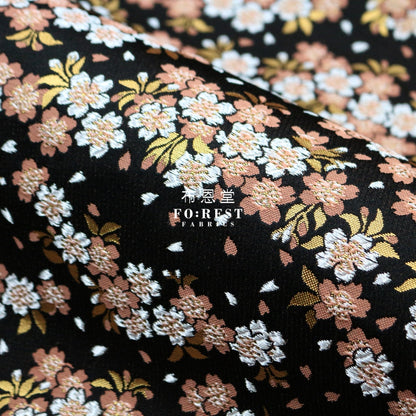 Gold Brocade - Flowing Sakura Fabric Black Polyester