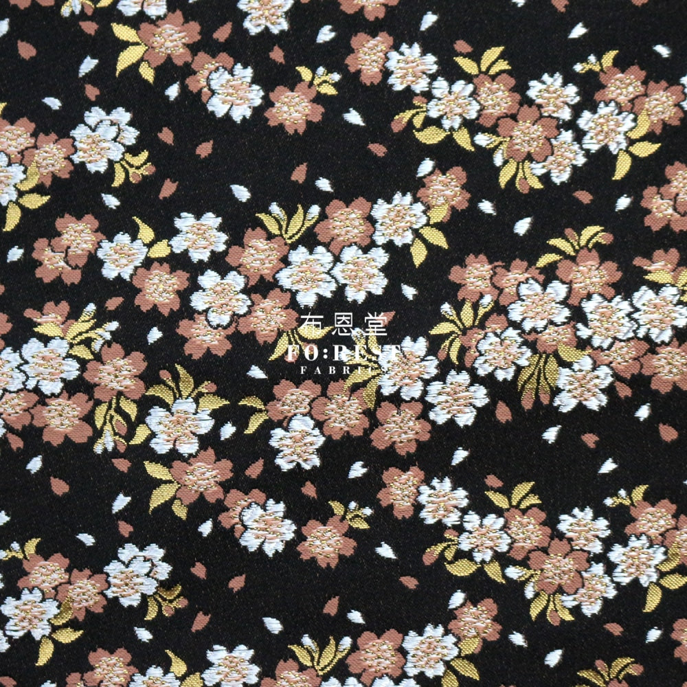 Gold Brocade - Flowing Sakura Fabric Black Polyester