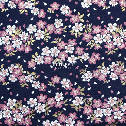 Gold Brocade - Flowing Sakura Fabric Navy Polyester