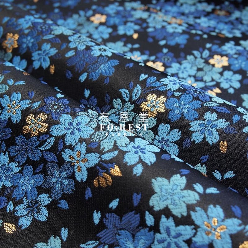 Gold Brocade - Full of Sakura 夜櫻 fabric NAVY - FO:REST Fabric 布恩堂Liberty fabrictana lawnjapanese fabricykk zipper