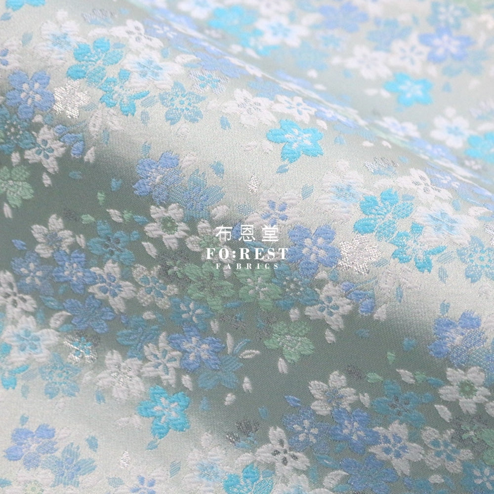 Gold Brocade - Full Of Sakura Fabric Light Blue Polyester