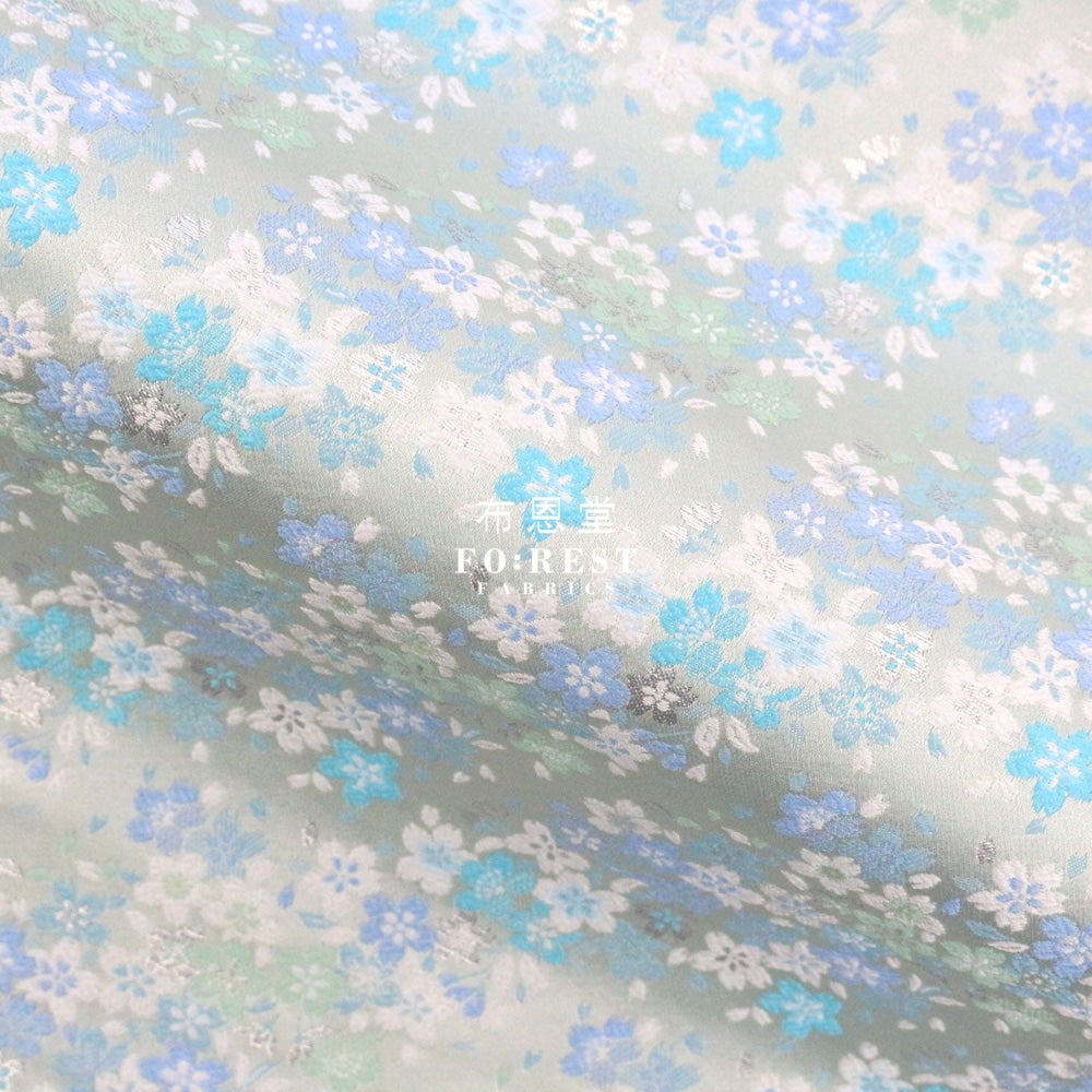 Gold Brocade - Full Of Sakura Fabric Light Blue Polyester