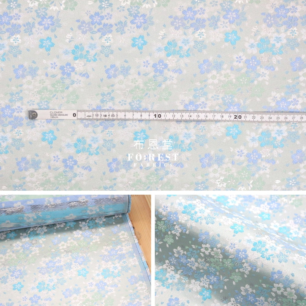 Gold Brocade - Full Of Sakura Fabric Light Blue Polyester
