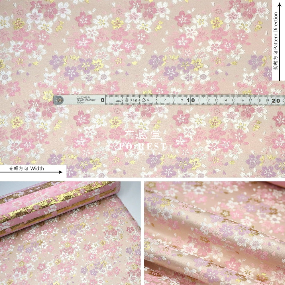 Gold Brocade - Full Of Sakura Fabric Light Pink Polyester
