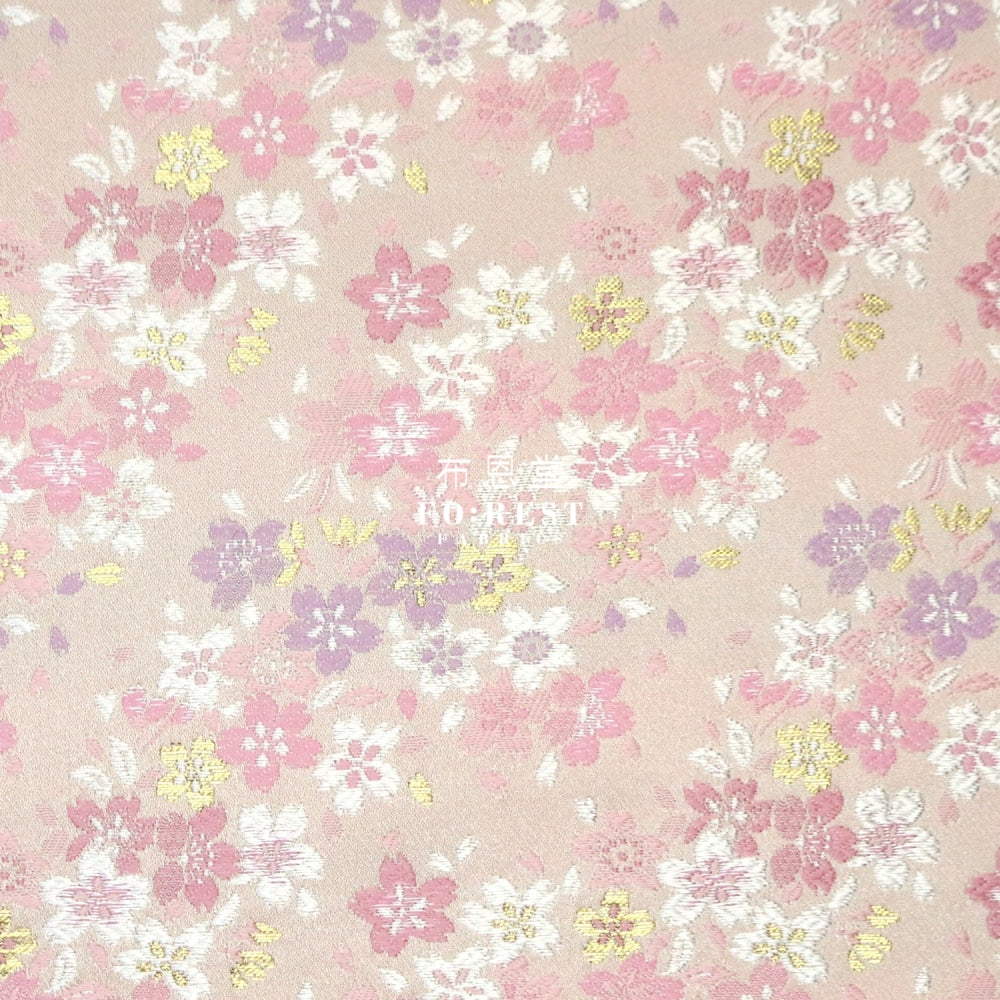 Gold Brocade - Full Of Sakura Fabric Light Pink Polyester