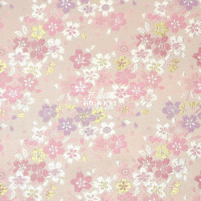 Gold Brocade - Full Of Sakura Fabric Light Pink Polyester