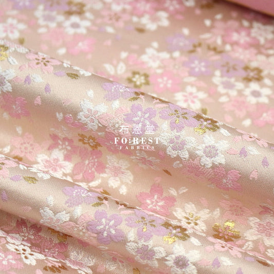 Gold Brocade - Full Of Sakura Fabric Light Pink Polyester