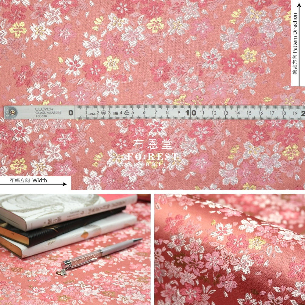 Gold Brocade - Full Of Sakura Fabric Polyester