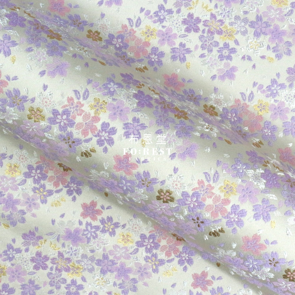 Gold Brocade - Full Of Sakura Fabric Purple Polyester