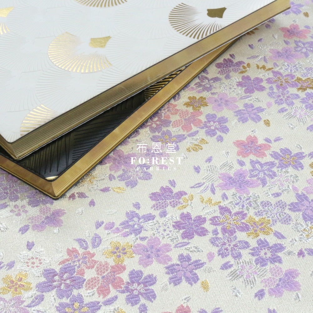 Gold Brocade - Full Of Sakura Fabric Purple Polyester