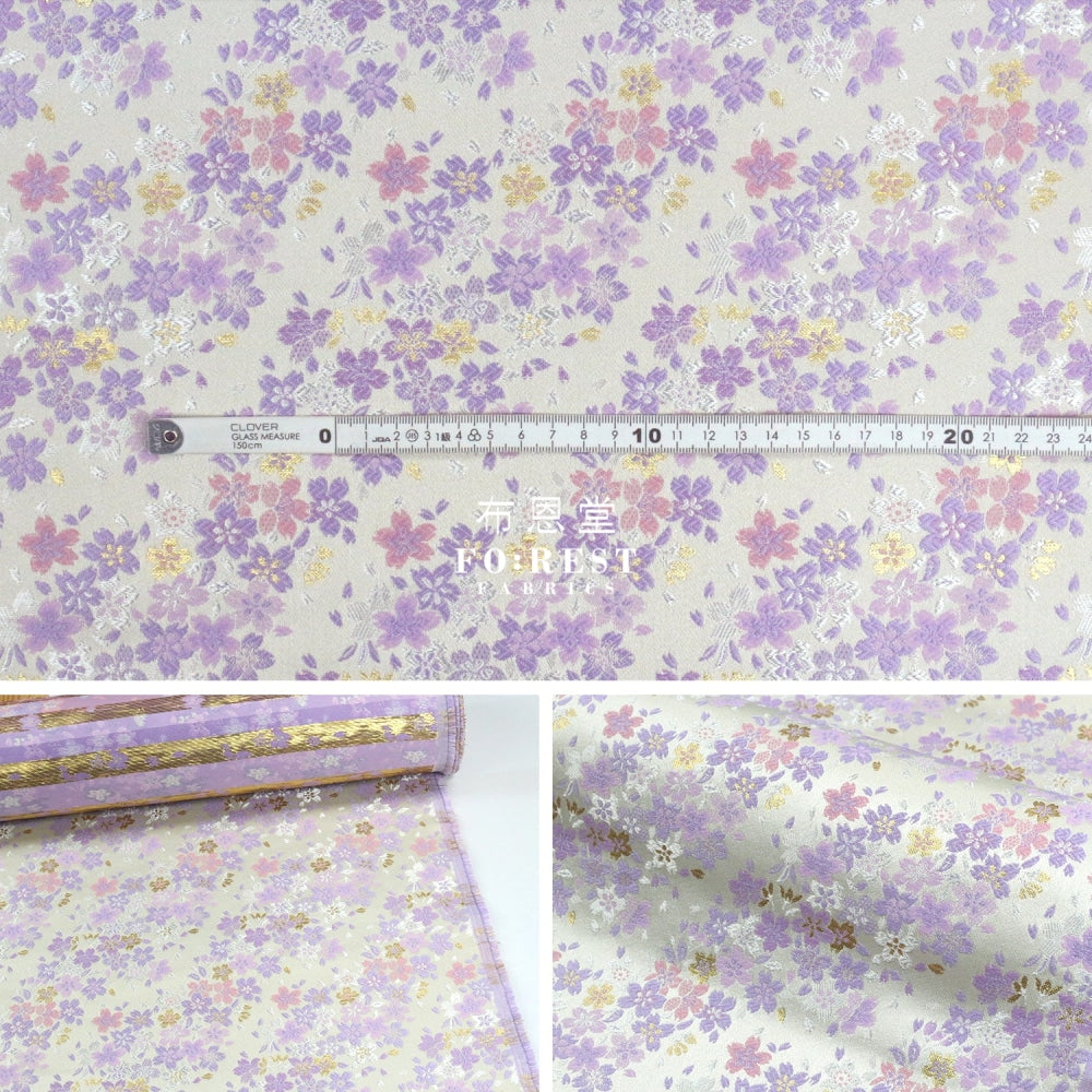 Gold Brocade - Full Of Sakura Fabric Purple Polyester