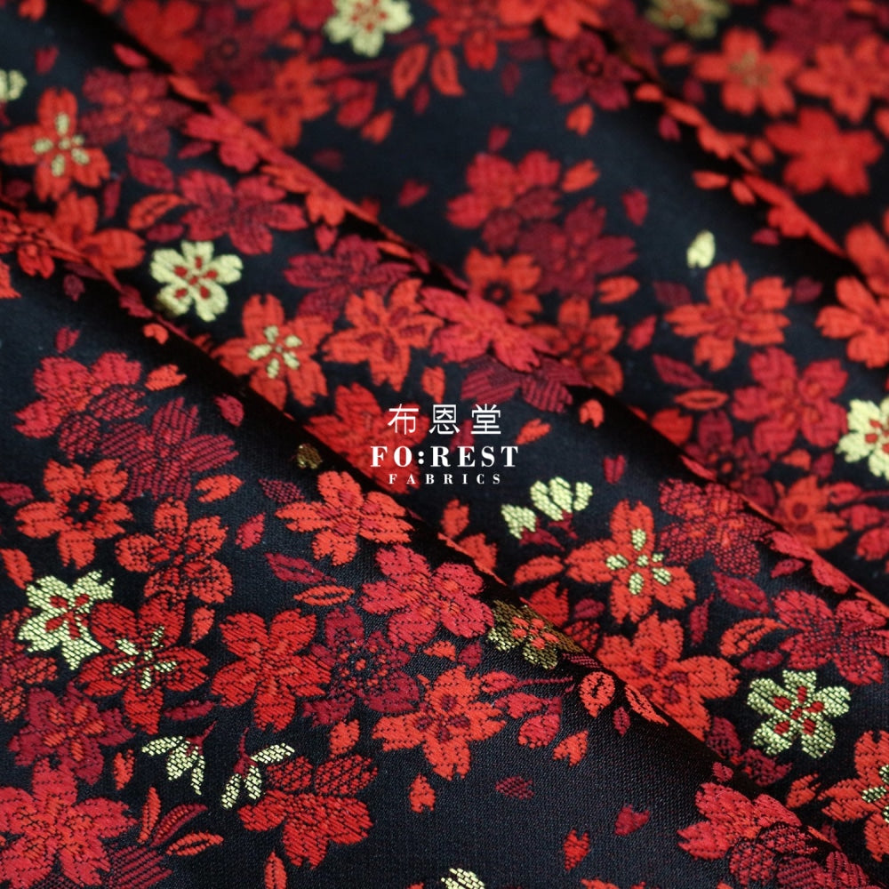 Gold Brocade - Full Of Sakura Fabric Wine Polyester