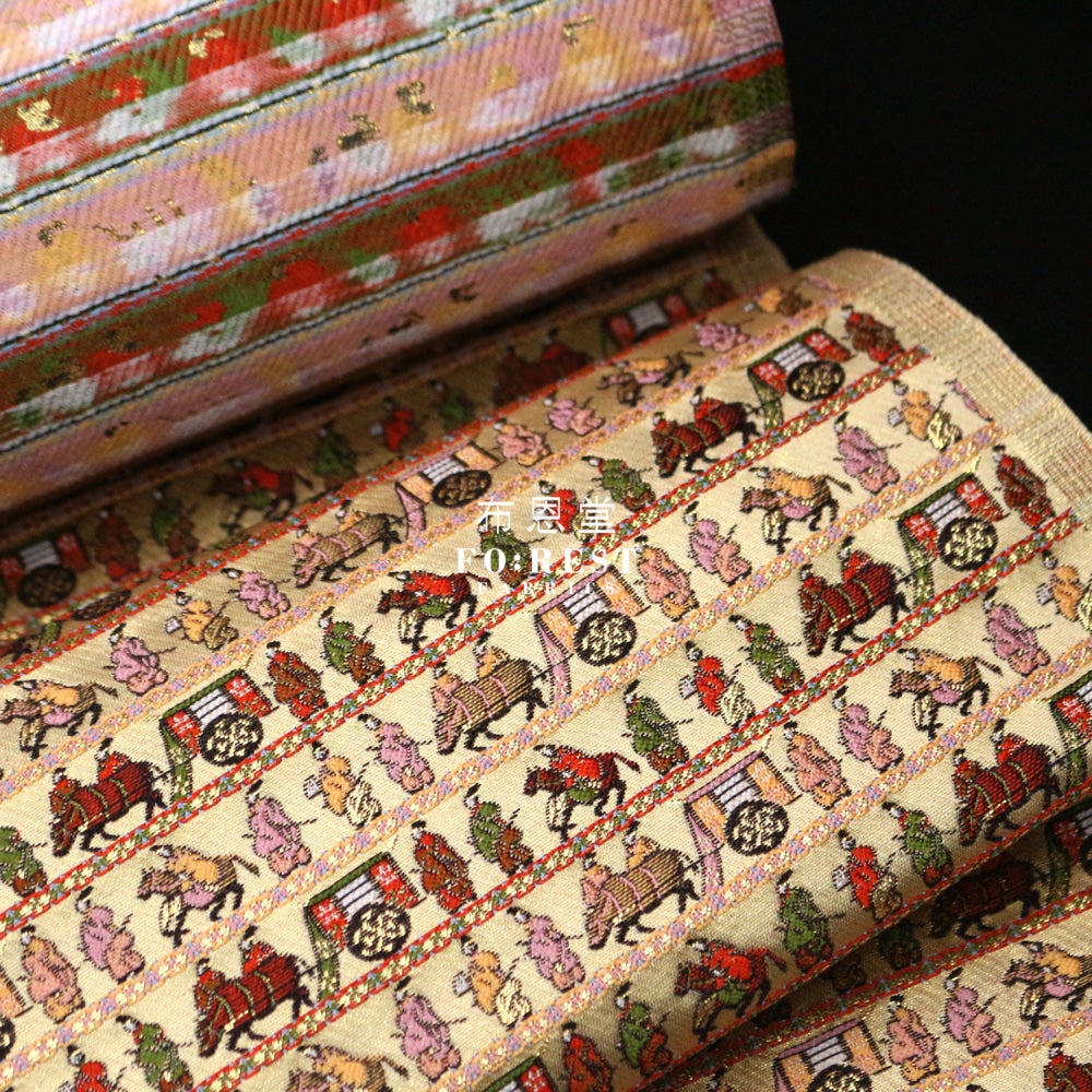 Gold Brocade - Genji Monogatari Emaki Story Fabric 1 Polyester