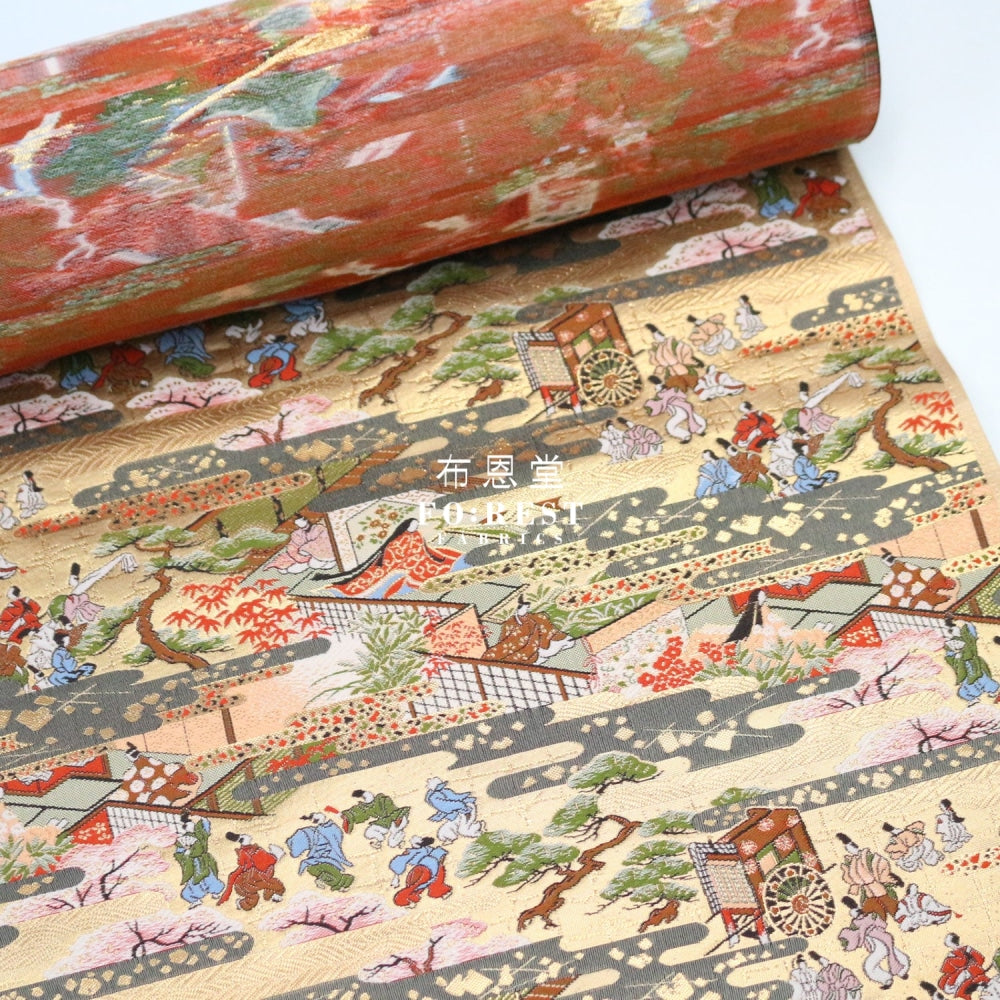 Gold Brocade - Genji Monogatari Emaki Story Fabric 2 Polyester