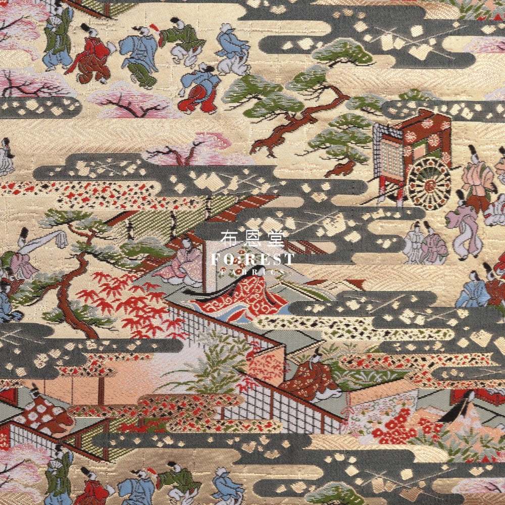 Gold Brocade - Genji Monogatari Emaki Story Fabric 2 Polyester