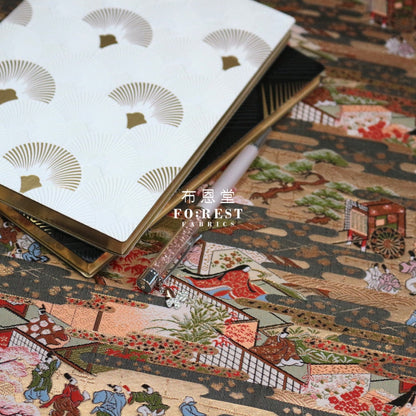 Gold Brocade - Genji Monogatari Emaki Story Fabric 2 Polyester