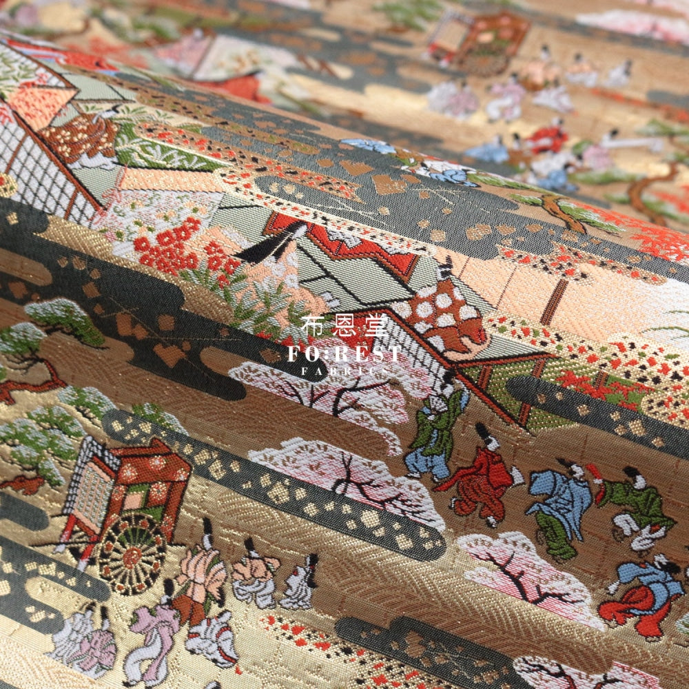 Gold Brocade - Genji Monogatari Emaki Story Fabric 2 Polyester