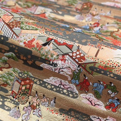 Gold Brocade - Genji Monogatari Emaki Story Fabric 2 Polyester