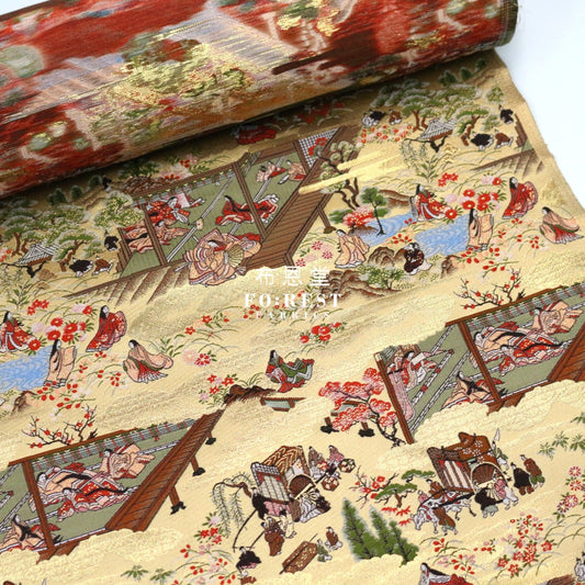 Gold Brocade - Genji Monogatari Emaki Story Fabric 4 Polyester