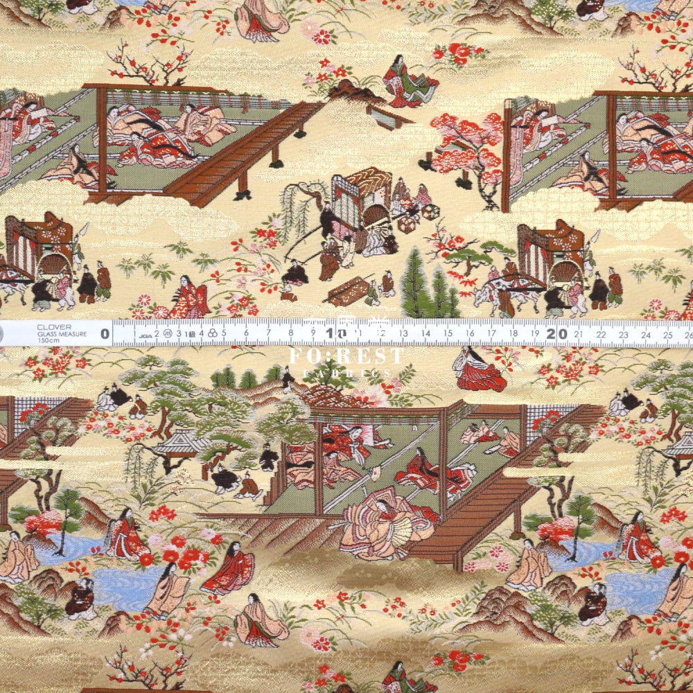 Gold Brocade - Genji Monogatari Emaki Story Fabric 4 Polyester