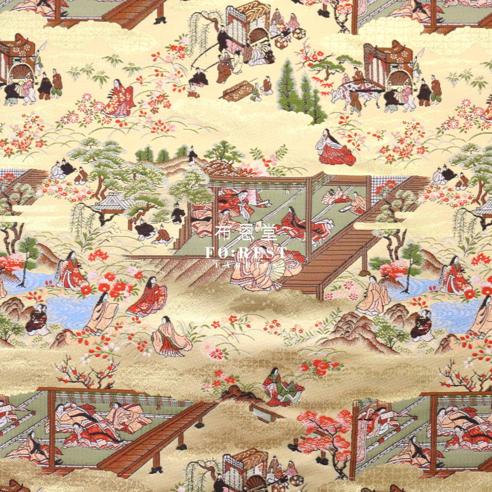Gold Brocade - Genji Monogatari Emaki Story Fabric 4 Polyester