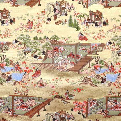 Gold Brocade - Genji Monogatari Emaki Story Fabric 4 Polyester