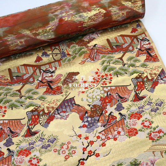 Gold Brocade - Genji Monogatari Emaki Story Fabric 8 Polyester