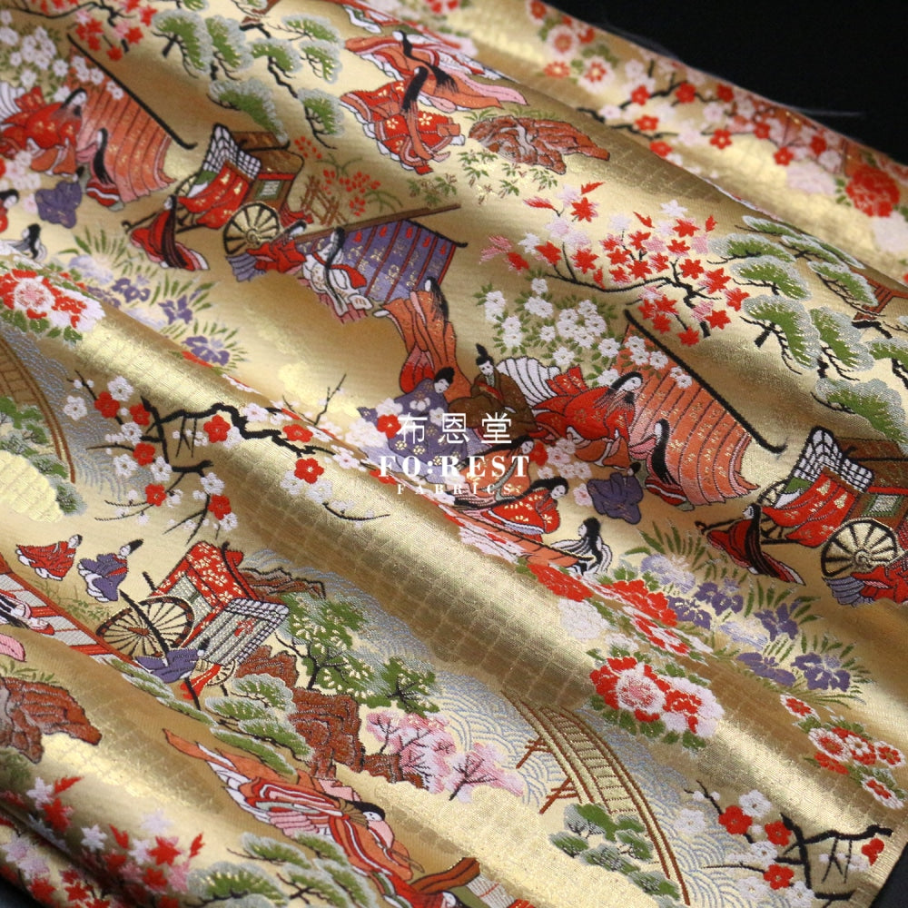 Gold Brocade - Genji Monogatari Emaki Story Fabric 8 Polyester