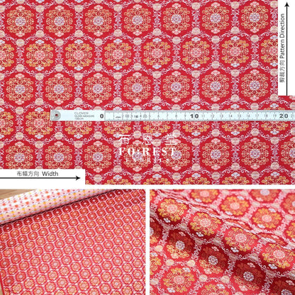 Gold Brocade - Geometric Kinran Fabric Red Polyester