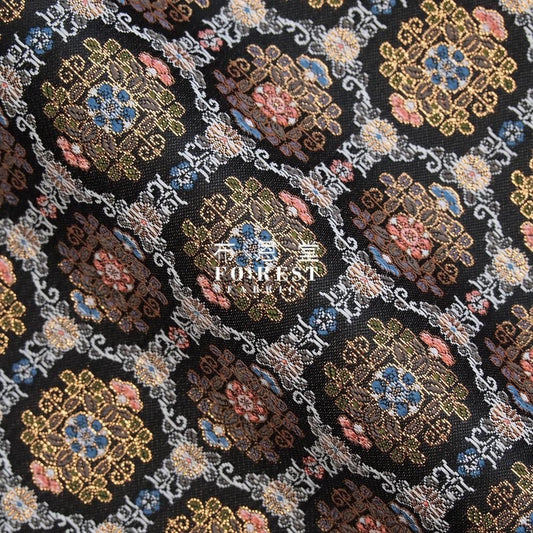 Gold Brocade - Geometric 甲 KINRAN fabric BLACK - FO:REST Fabric 布恩堂Liberty fabrictana lawnjapanese fabricykk zipper