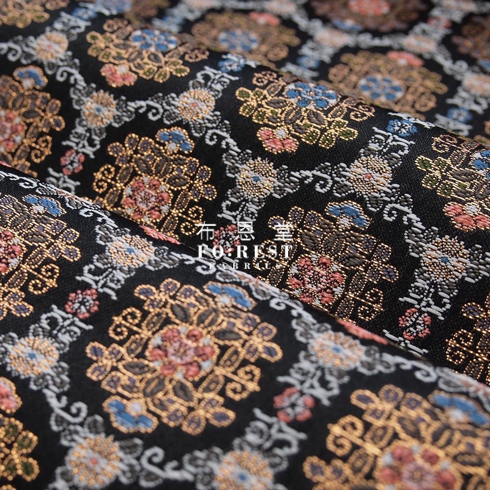 Gold Brocade - Geometric 甲 KINRAN fabric BLACK - FO:REST Fabric 布恩堂Liberty fabrictana lawnjapanese fabricykk zipper
