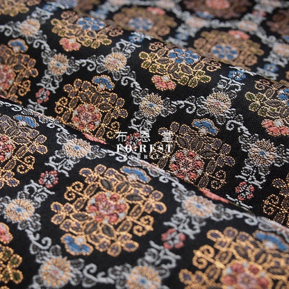 Gold Brocade - Geometric 甲 KINRAN fabric BLACK - FO:REST Fabric 布恩堂Liberty fabrictana lawnjapanese fabricykk zipper