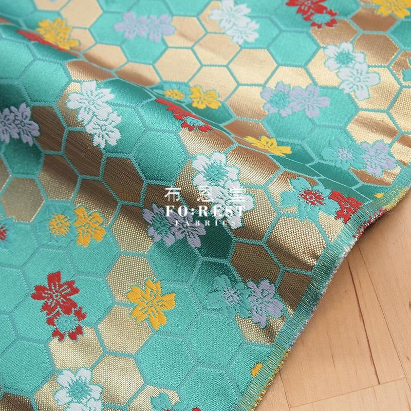Gold Brocade - Kikko Kinran Fabric Green Polyester