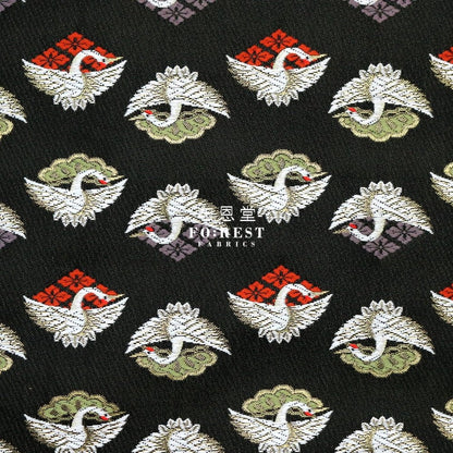 Gold Brocade - Japanese Crane fabric Black - FO:REST Fabric 布恩堂Liberty fabrictana lawnjapanese fabricykk zipper