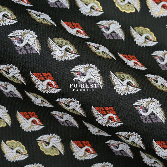 Gold Brocade - Japanese Crane fabric Black - FO:REST Fabric 布恩堂Liberty fabrictana lawnjapanese fabricykk zipper