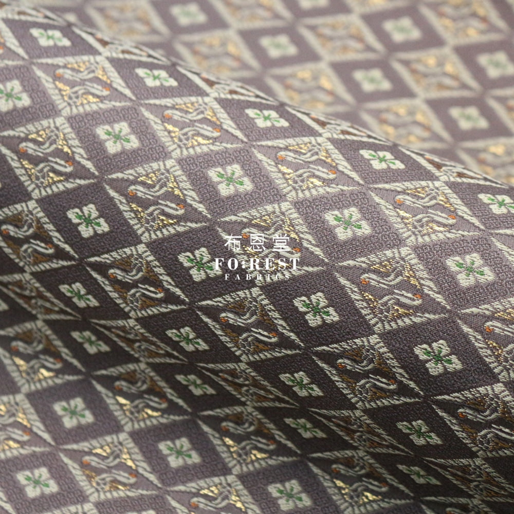 Gold Brocade - Japanese Crane Fabric Brown Polyester