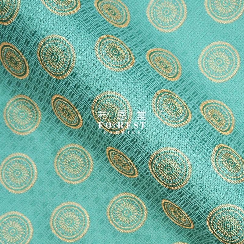 Gold Brocade - Maru Kinran Fabric Green Polyester