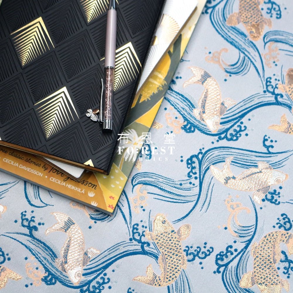 Gold Brocade - Koi鯉 fabric L.BLUE - FO:REST Fabric 布恩堂Liberty fabrictana lawnjapanese fabricykk zipper