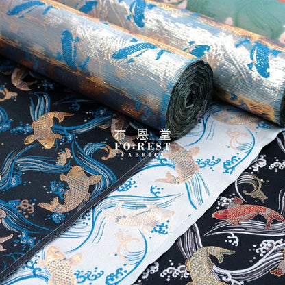 Gold Brocade - Koi鯉 fabric L.BLUE - FO:REST Fabric 布恩堂Liberty fabrictana lawnjapanese fabricykk zipper