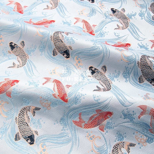 Gold Brocade - Koi Japanese Style Kinran Fabric Polyester