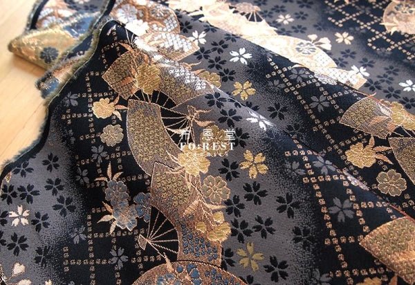 Gold Brocade - Mindnight sakura Fan 櫻扇 fabric Black - FO:REST Fabric 布恩堂Liberty fabrictana lawnjapanese fabricykk zipper