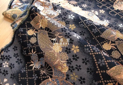 Gold Brocade - Mindnight sakura Fan 櫻扇 fabric Black - FO:REST Fabric 布恩堂Liberty fabrictana lawnjapanese fabricykk zipper