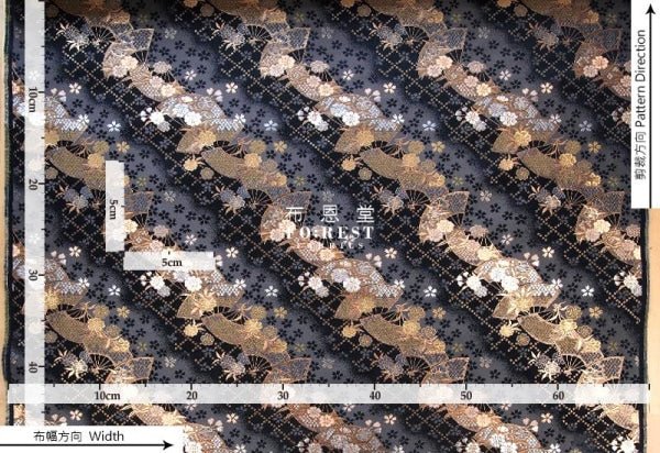 Gold Brocade - Mindnight sakura Fan 櫻扇 fabric Black - FO:REST Fabric 布恩堂Liberty fabrictana lawnjapanese fabricykk zipper