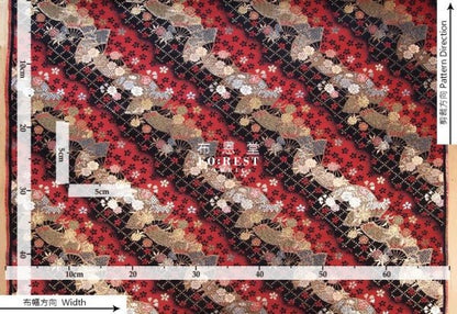 Gold Brocade - Mindnight sakura Fan 櫻扇 fabric Red - FO:REST Fabric 布恩堂Liberty fabrictana lawnjapanese fabricykk zipper