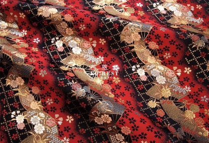 Gold Brocade - Mindnight sakura Fan 櫻扇 fabric Red - FO:REST Fabric 布恩堂Liberty fabrictana lawnjapanese fabricykk zipper