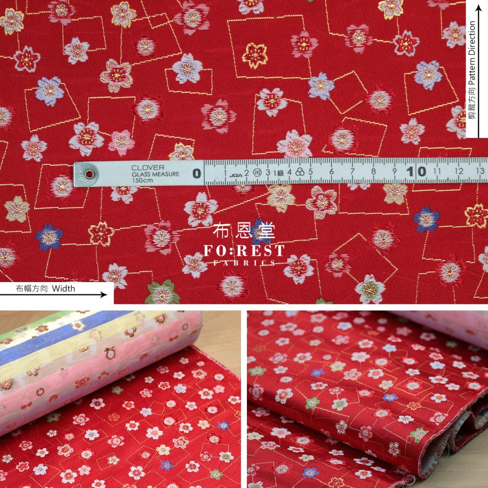 Gold Brocade - Modern Sakura Fabric Red Polyester