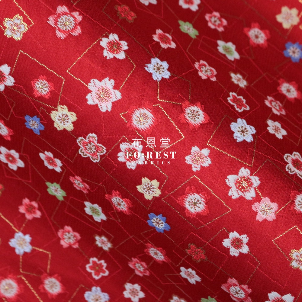 Gold Brocade - Modern Sakura Fabric Red Polyester